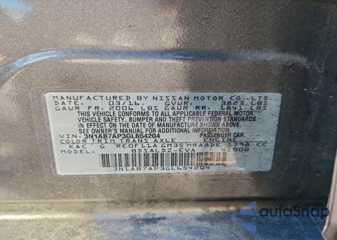 2016 Nissan Sentra S z USA, uszkodzony, nr VIN 3N1AB7AP3GL654204